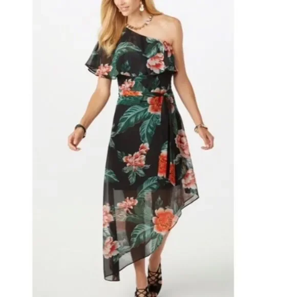 Roz & Ali | Dresses | Roz Ali Hawaiian Tropical Floral Chiffon Asymmetrical  Midi Maxi Dress Sz | Poshmark